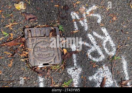 Dorney, Regno Unito. 27 ottobre 2023, Thames Water meter Reading e punti idranti nel villaggio di Dorney, Buckinghamshire. L'ultima relazione del regolatore dell'acqua, Ofwat, sulla resilienza finanziaria del settore idrico, ha nuovamente nominato Thames Water, Southern Water e SES come imprese che devono intervenire in merito alla situazione finanziaria a lungo termine delle loro imprese. Molte persone continuano ad essere molto frustrate per la quantità di acque reflue che vengono scaricate nei fiumi e nei mari in Inghilterra dalle compagnie idriche. Credito: Maureen McLean/Alamy Foto Stock