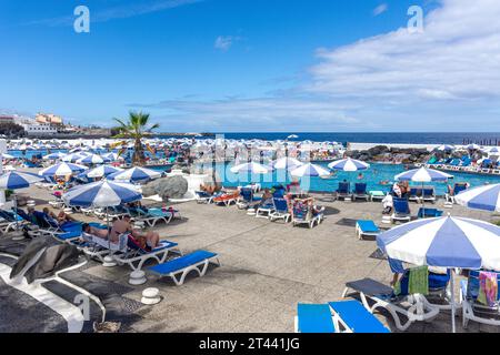 Lago Martiánez, Puerto de la Cruz, Tenerife, Isole Canarie, Regno di Spagna Foto Stock