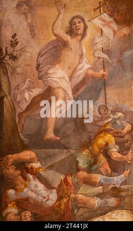 GENOVA, ITALIA - 5 MARZO 2023: L'affresco della Resurrezione nella chiesa del Gesu probabilmente di Lorenzo De Ferrari (1680 - 1744). Foto Stock