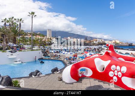 Lago Martiánez, Puerto de la Cruz, Tenerife, Isole Canarie, Regno di Spagna Foto Stock