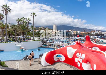 Lago Martiánez, Puerto de la Cruz, Tenerife, Isole Canarie, Regno di Spagna Foto Stock