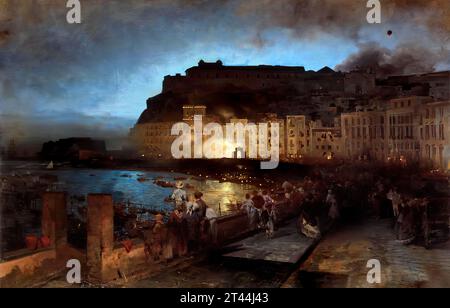 Fuochi d'artificio a Napoli, Achenbach Oswald Foto Stock