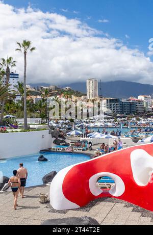 Lago Martiánez, Puerto de la Cruz, Tenerife, Isole Canarie, Regno di Spagna Foto Stock