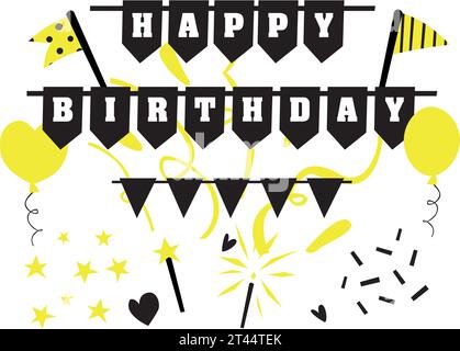 Set di accessori vettoriali per il compleanno, design semplice, set per la progettazione dei social media Illustrazione Vettoriale