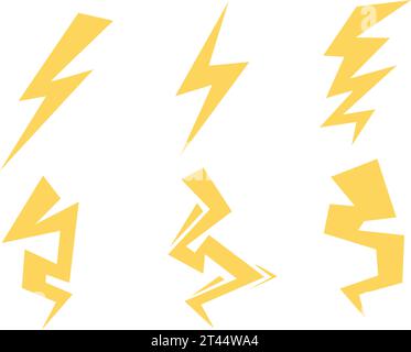 set di fulmini, grafica vettoriale. Installare Lightning. Moderna illustrazione vettoriale in stile piatto. Vettore Illustrazione Vettoriale