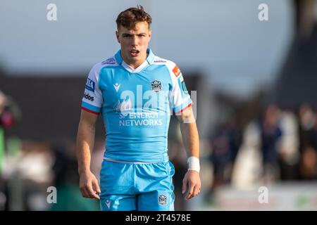 Galway, Irlanda. 28 ottobre 2023. Jamie Dobie di Glasgow durante il secondo round dell'United Rugby Championship tra Connacht Rugby e Glasgow Warriors al campo sportivo di Galway, Irlanda, il 28 ottobre 2023 (foto di Andrew SURMA/ Credit: SIPA USA/Alamy Live News Foto Stock