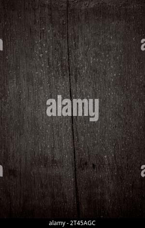 Primo piano di una tavola di legno marrone vecchia, stagionata, invecchiata e bagnata. Sfondo testurizzato full frame astratto con spazio per la copia in bianco e nero. Foto Stock