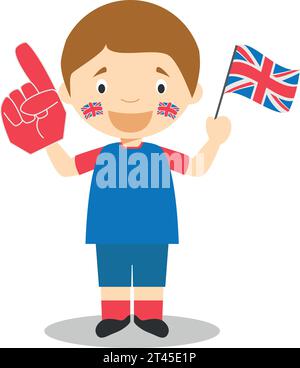 Tifoso della nazionale di sport del Regno Unito con bandiera e guanto Vector Illustration Illustrazione Vettoriale