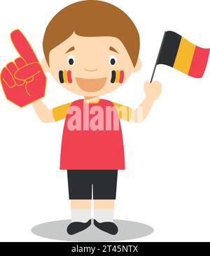 Tifoso della nazionale belga con bandiera e guanto Vector Illustration Illustrazione Vettoriale
