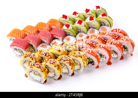 set grande di rotoli su sfondo bianco per il sito di consegna degli alimenti Foto Stock