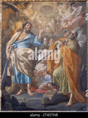 NAPOLI, ITALIA - 21 APRILE 2023: La sofferenza degli apostoli San Philip e St. Giacomo le Lees nella chiesa dei Santi Filippo e Giacomo, Foto Stock