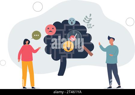 Comprendere la salute mentale e la capacità di leggere le emozioni.terapia psicologa o sessione per depressione, ansia o problemi mentali risolvere. Illustrazione Vettoriale