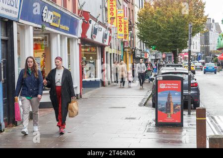 Cork, Irlanda. 28 ottobre 2023. DC 28-10-23 Jazzing IT Up nonostante gli elementi: Cork City Dances Through the Guinness Cork Jazz Festival, Cork, Irlanda. Nonostante le pesanti calate e le imminenti previsioni di inondazioni nel fine settimana, Cork City si anima ancora una volta con lo spirito del Guinness Cork Jazz Festival 2023, con migliaia di presenze per vedere tutto ciò che la città può offrire. Testimonianza della passione e della resilienza incrollabili, i festeggiatori si muovono al ritmo, dipingendo la città con note vibranti. Crediti: Damian Coleman/Alamy Live News Foto Stock