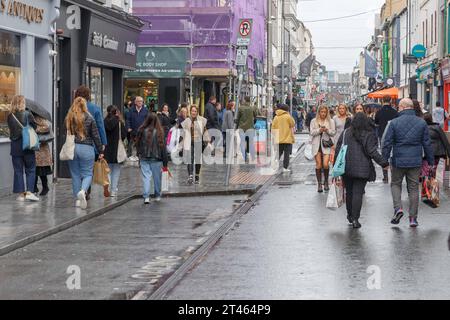 Cork, Irlanda. 28 ottobre 2023. DC 28-10-23 Jazzing IT Up nonostante gli elementi: Cork City Dances Through the Guinness Cork Jazz Festival, Cork, Irlanda. Nonostante le pesanti calate e le imminenti previsioni di inondazioni nel fine settimana, Cork City si anima ancora una volta con lo spirito del Guinness Cork Jazz Festival 2023, con migliaia di presenze per vedere tutto ciò che la città può offrire. Testimonianza della passione e della resilienza incrollabili, i festeggiatori si muovono al ritmo, dipingendo la città con note vibranti. Crediti: Damian Coleman/Alamy Live News Foto Stock