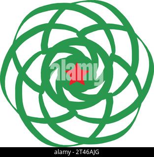 Spirale verde con una stella rossa al centro che ricorda una galassia o un ornamento natalizio per i disegni Illustrazione Vettoriale