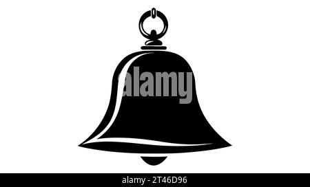 Icona a campana nera. Stile di contorno. icona del vettore della campana di notifica per il web design isolato su sfondo bianco Illustrazione Vettoriale
