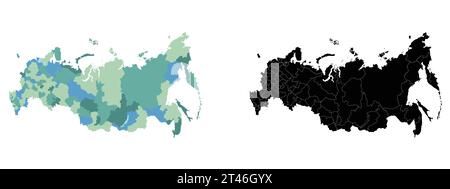 Mappa di silhouette vettoriale per la Russia sfondo bianco Illustrazione Vettoriale