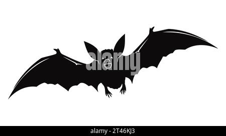 Design vettoriale della silhouette del pistrello di Halloween isolato su sfondo bianco. Illustrazione Vettoriale