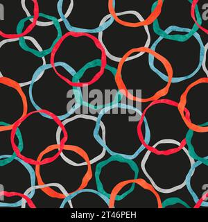 Motivi a cerchi colorati senza cuciture. Sfondo geometrico vettoriale con anelli ad acquerello Illustrazione Vettoriale
