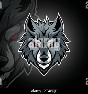 Design del logo della mascotte Vector Wolf face esport Illustrazione Vettoriale