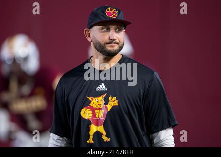 28 ottobre 2023: Allenatore dei Texas State Bobcats G.J. Kinne durante una partita tra i Troy Trojans e i Texas State Bobcats a San Marcos, Texas. Trask Smith/CSM (immagine di credito: © Trask Smith/Cal Sport Media) Foto Stock