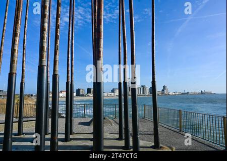 Il World Wind Organ di Vlissingen è una scultura sonora costituita da tubi di bambù posizionati verticalmente in cui sono stati fatti dei fori Foto Stock