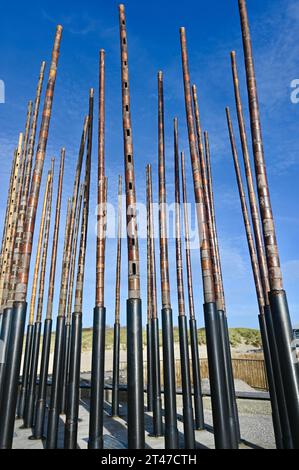 Il World Wind Organ di Vlissingen è una scultura sonora costituita da tubi di bambù posizionati verticalmente in cui sono stati fatti dei fori Foto Stock