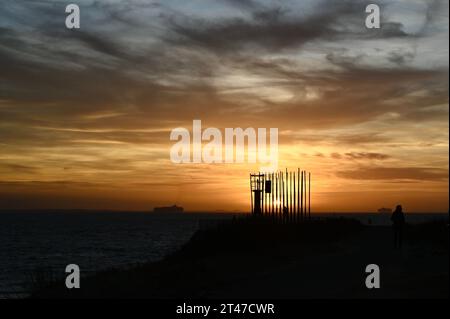 Scultura dell'organo del vento a Vlissingen al tramonto Foto Stock