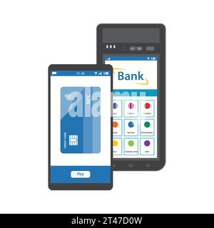 Pagamento contactless ai servizi bancari tramite smartphone Illustrazione Vettoriale