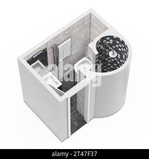 Pavimento interno del bagno architettonico su sfondo bianco. Rendering 3D. Foto Stock