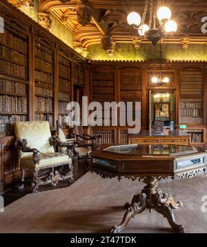 Abbotsford House, Abbotsford, Melrose, Roxburghshire, Scozia, Regno Unito - casa di Sir Walter Scott - vista interna della biblioteca. Foto Stock