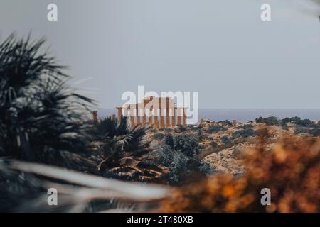 Lato del tempio a Selinunte, Sicilia Foto Stock