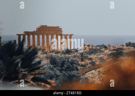 Lato del tempio a Selinunte, Sicilia Foto Stock