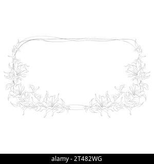 cornice rettangolare orizzontale con foglie e fiori di linea Illustrazione Vettoriale