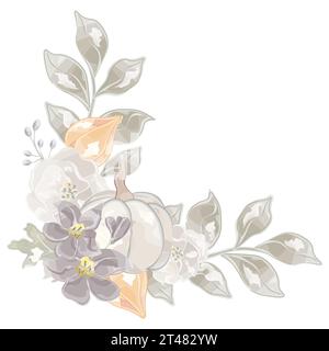 composizione autunnale d'angolo foglie e zucche Illustrazione Vettoriale