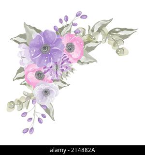 decorazione d'angolo composizione di fiori porpora acquerello vettore Illustrazione Vettoriale