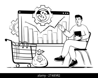 l'immagine vettoriale disegnata a mano del finanziatore mostra la redditività dell'azienda Illustrazione Vettoriale