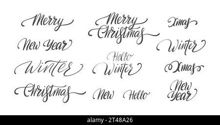 Set di calligrafia scritta a mano per le vacanze invernali. Illustrazione Vettoriale