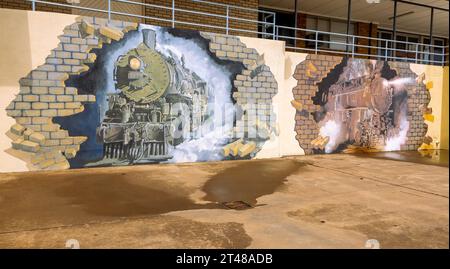 Disegno di treni alla stazione ferroviaria per il piacere dei passanti, Broken Hill, NSW, Australia Foto Stock