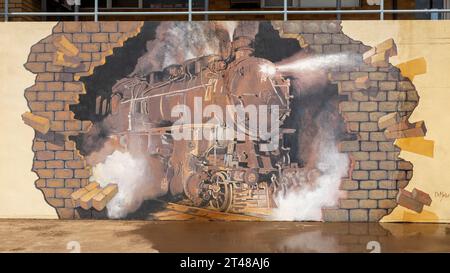 Disegno di treni alla stazione ferroviaria per il piacere dei passanti, Broken Hill, NSW, Australia Foto Stock