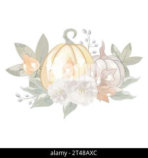 composizione di foglie autunnali e zucche acquerello vettore Illustrazione Vettoriale