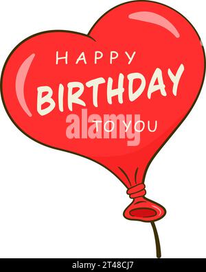 Buon compleanno con un palloncino rosso a forma di cuore Illustrazione Vettoriale