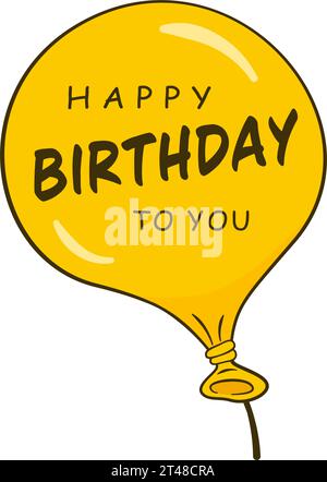 Scritta Happy Birthday con palloncino giallo Illustrazione Vettoriale