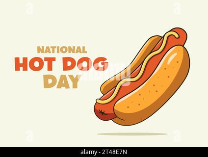 Scritta National Hot Dog Day con hot dog. Concetto del poster Illustrazione Vettoriale