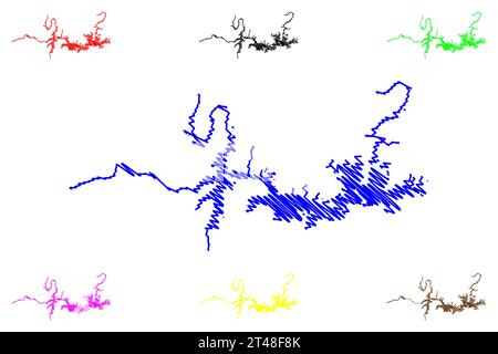 Lago Amistad Reservoir (Stati Uniti d'America, Stati Uniti del Messico, Nord America, Stati Uniti, usa, Texas) illustrazione del vettore della mappa, schizzo di schizzo di schizzo di scrittura Amist Illustrazione Vettoriale