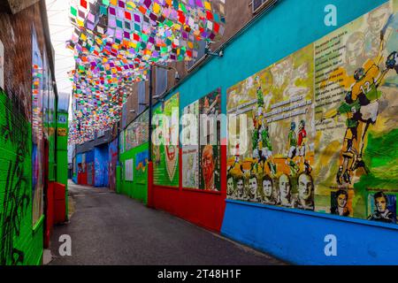 L'Icon Walk è un'installazione d'arte pubblica gratuita e all'aperto a Dublino, in Irlanda, che celebra la cultura e il patrimonio irlandese attraverso la Street art. Foto Stock