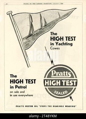 PRATTS HIGH TEST BENZINA The High test in Yachting a Cowes 1930 British Magazine Advertisement. Foto Stock