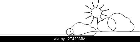 disegno continuo a linea singola del sole sopra le nuvole, illustrazione vettoriale della linea meteorologica Illustrazione Vettoriale
