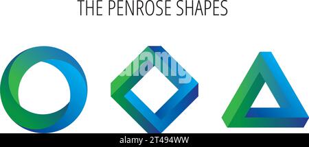 Penrose Impossible forma basica sfumatura verde-blu su bianco Illustrazione Vettoriale