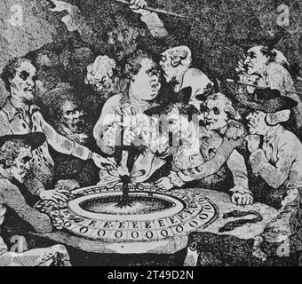 Illustrazione del XVIII secolo dell'artista Thomas Rowlandson. Cartone animato che mostra un gioco di E. O. (pari-dispari) il gioco precursore della roulette attuale. Foto Stock
